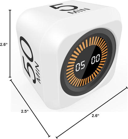 Rotating Cube Pomodoro Visual Timer 5, 25, 10 50 Minutes Preset, Rechargeable Desk Productivity Flip Custom Countdown Timer w/Silicone Cover, Silent Mode for ADHD Study, Work, School(Orange)