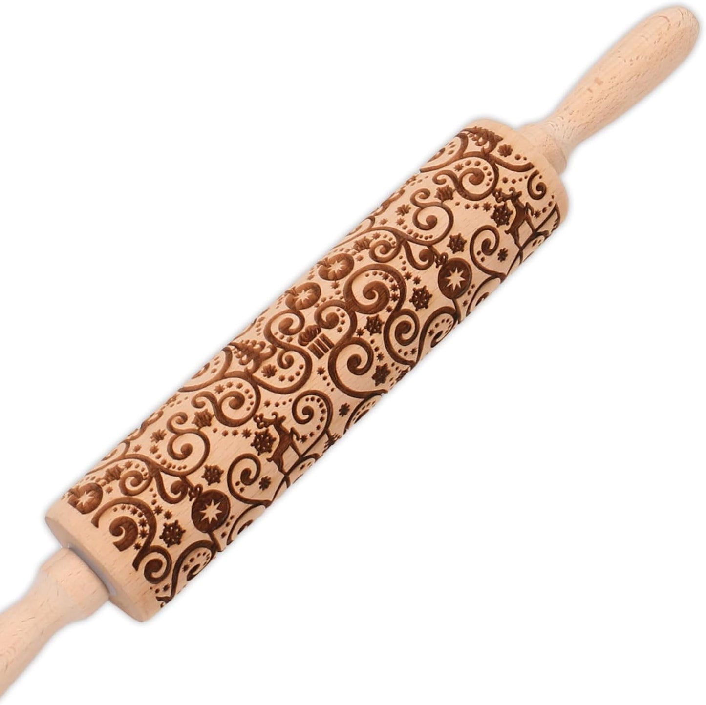 Floral Vine Embossed Rolling Pins for Cookies, Wooden Engraved Rolling Pins for Baking, Embossing Rolling Pins with Designs, Patterned Rolling Pin Decorative Springerle Mold Stamp Clay Pattern Roller