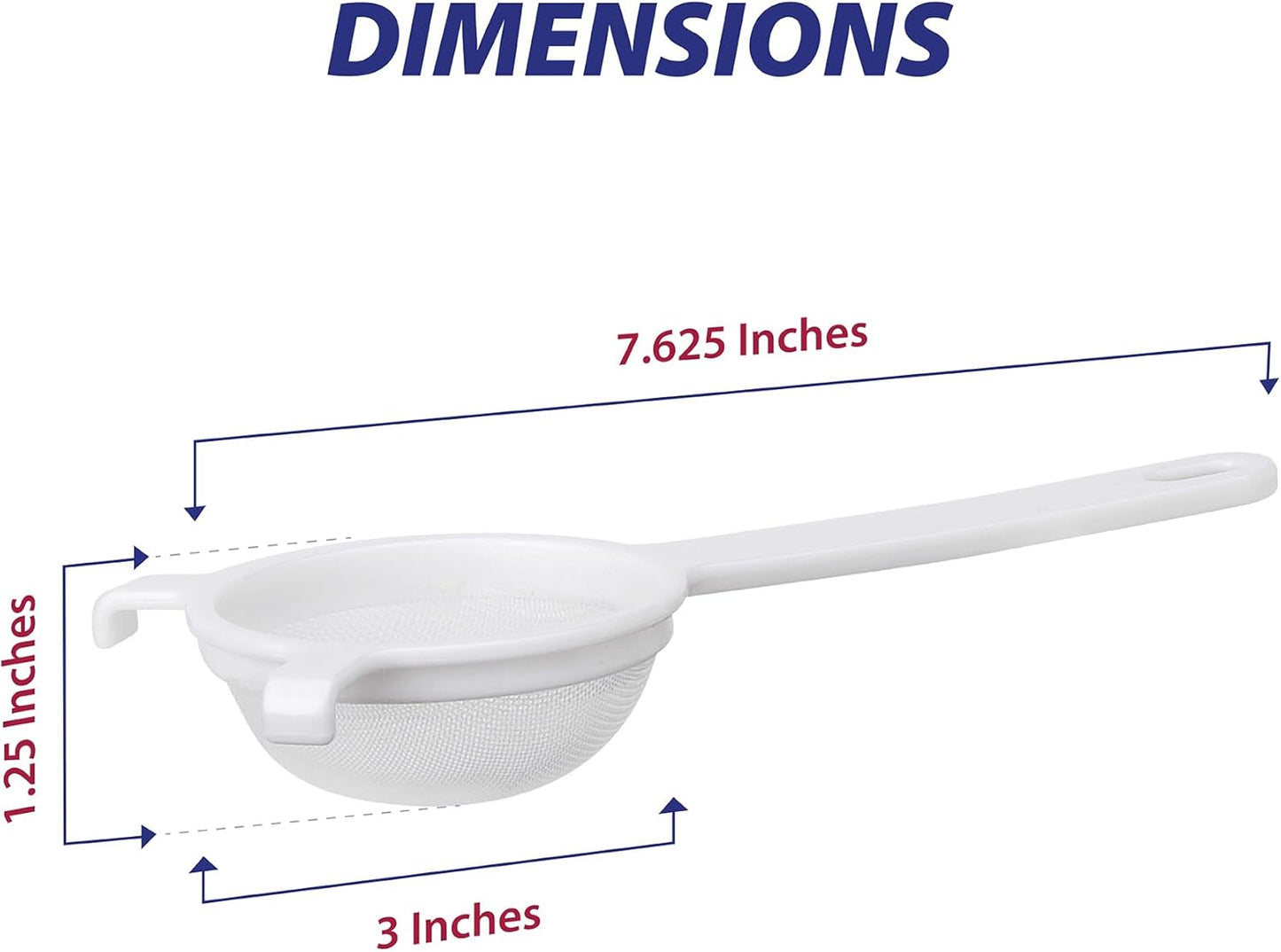 HIC Kitchen Double-Ear Fine Mesh Strainers, BPA Free, Set of 4 Sizes Includes 3, 4, 5.5, and 7-Inch Diameter
