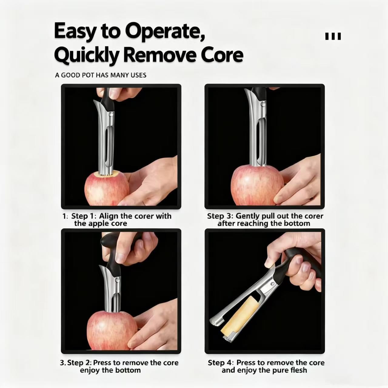 Apple Corer, Apple Corer Tool, Apple Core Removal is easy to use and clean, with sharp stainless steel serrations for quick core removal.
