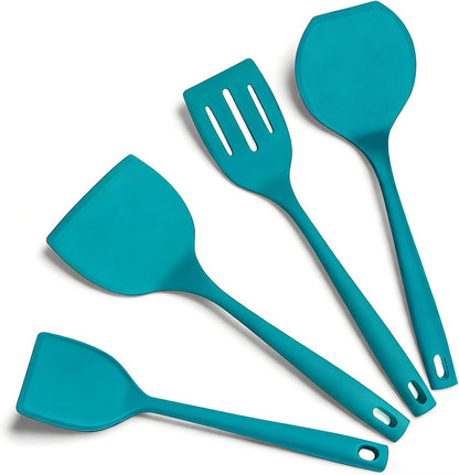 Silicone Spatula Turner Set, 600°F High Heat Resistant Spatulas for Cooking, BPA Free, Large Flexible Kitchen Utensils Flipping Eggs, Pancakes, Fish, Burgers, Dishwasher Safe (4 Pack, Black)