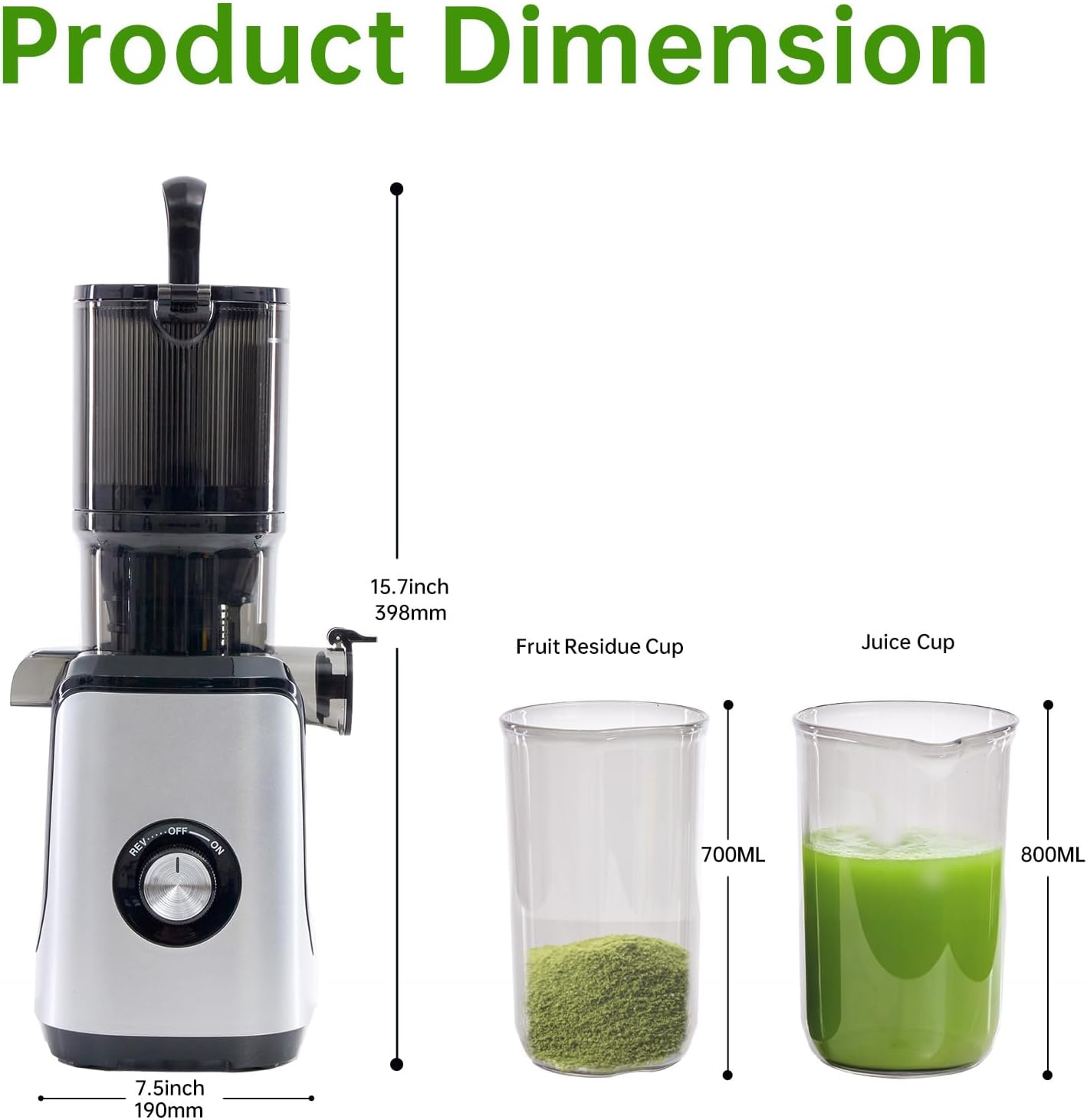NEWBULIG Cold Press Juicer Machines, Masticating Juicer with High Juice Yield, Reverse Function, Stops Oxidation and Easy to Clean for Vegetables & Fruits, Black