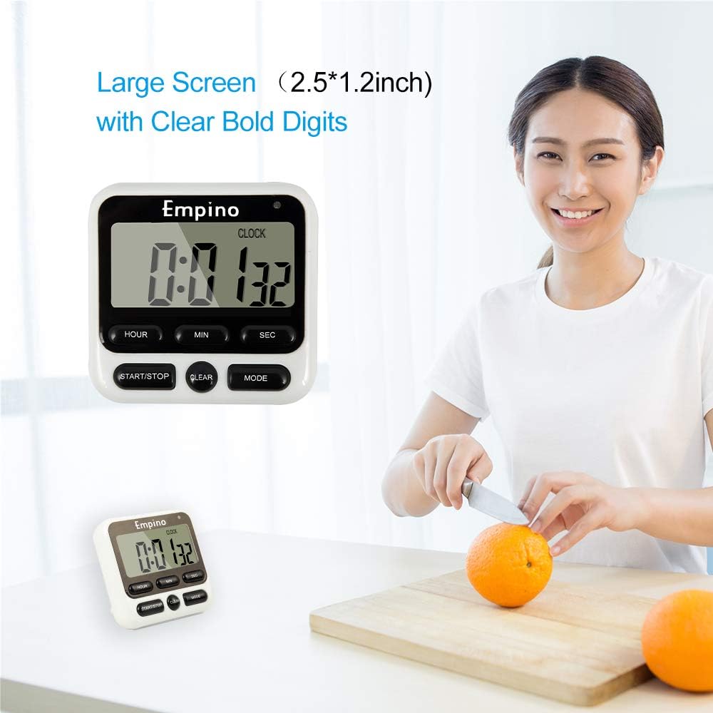 Digital Kitchen Timer, Cooking Timer, 12-Hour Display Clock, Large Display, Strong Magnet Back, Loud Alarm, Memory Function, Count-Up & Count Down for Cooking Baking Sports Game Office Exercise