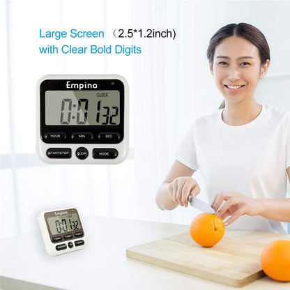 Digital Kitchen Timer, Cooking Timer, 12-Hour Display Clock, Large Display, Strong Magnet Back, Loud Alarm, Memory Function, Count-Up & Count Down for Cooking Baking Sports Game Office Exercise