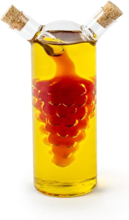 Fox Run 7050 Run Grape Motif Oil and Vinegar Cruet Dispenser Bottle, Clear Borosilicate Glass