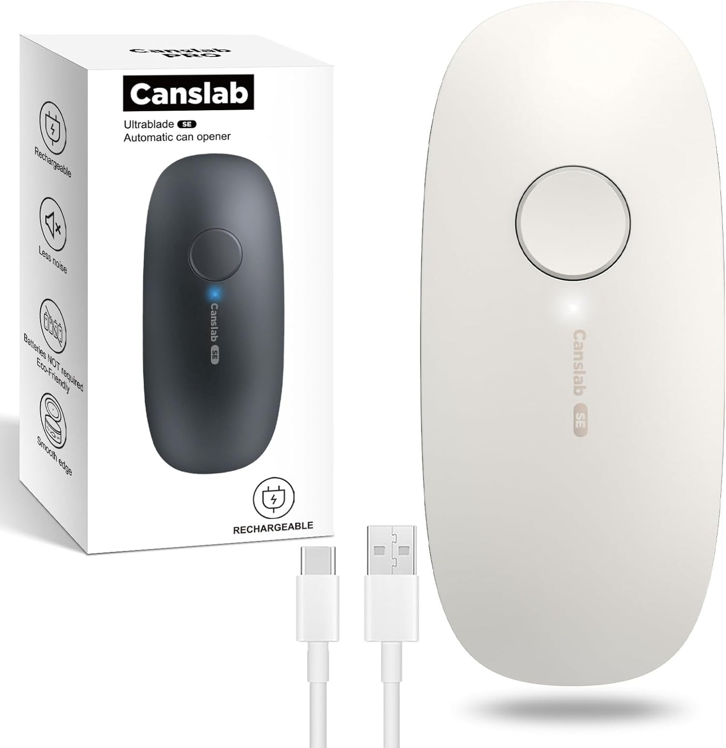 Canslab Ultrablde SE - USB Rechargeable Electric Can Opener for Kitchen for Seniors with Arthritis- Cordless Battery Powered Automatic, Side Cut, Smooth Edge, Handsfree, for Small or Large Cans, Grey