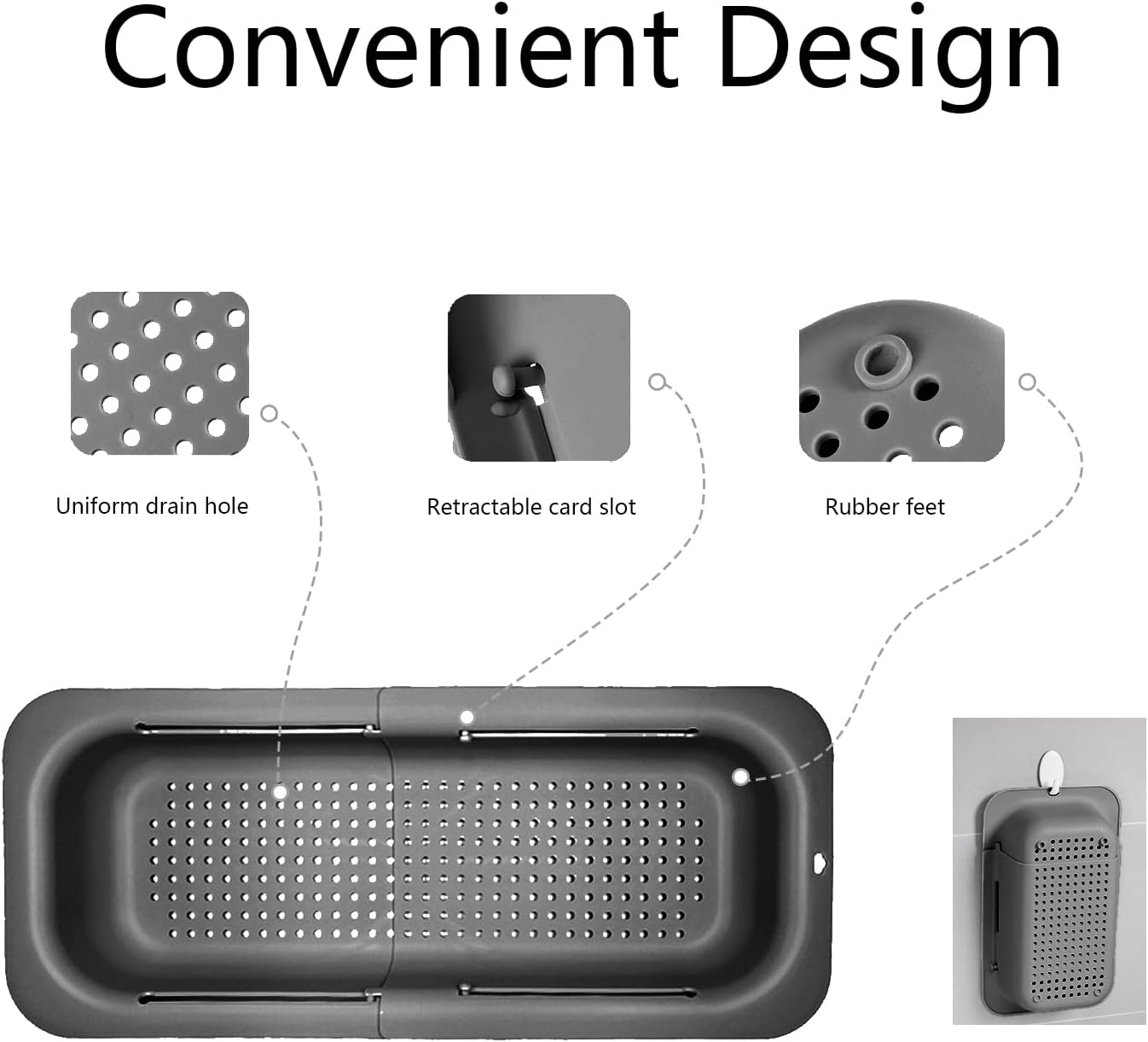 Extendable Over the Sink Colander Strainer Basket SpaceSaving Plastic Kitchen Drainer for Washing Vegetables Fruits Draining Pasta Dish Rack NonSlip Design Hanging New Home Kitchen Essentials Gray