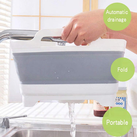 9L (2.4Gal) Dish Basin Collapsible with Drain Plug , Space Saveing Kitchen Storage Tray Dish Wash Basin, Portable Dish Tub, Foldable Dishpan for Camping ,RV,Green