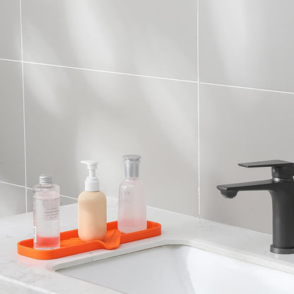 MicoYang Silicone Soap Dish with Drain Spout, Self-Draining Sink Organizer Tray for Bathroom and Kitchen, Sponges, Dispensers and Soap Holder, Non-Slip and Dishwasher Safe, Black (Compact, 4.9"×3.2")