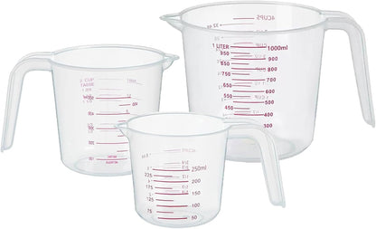 3 Pack Measuring Cup Set, Includes 250Ml (1-Cup), 500Ml (2-Cup) and 1000Ml (4-Cup) Plastic Liquid Measuring Cups- Baking, Cooking, Mixing & Measuring Cups, Essential Kitchen Tools