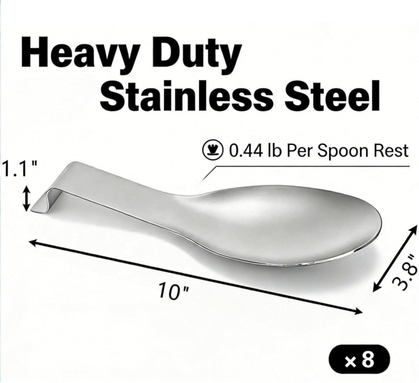 8 Pack Stainless Steel Spoon Rest, Large Size Ladle Spatula Tong Holder, Heavy Duty Cooking Utensil Rest for Stove Top Kitchen Countertop, Dishwasher Safe Kitchenware, Silver