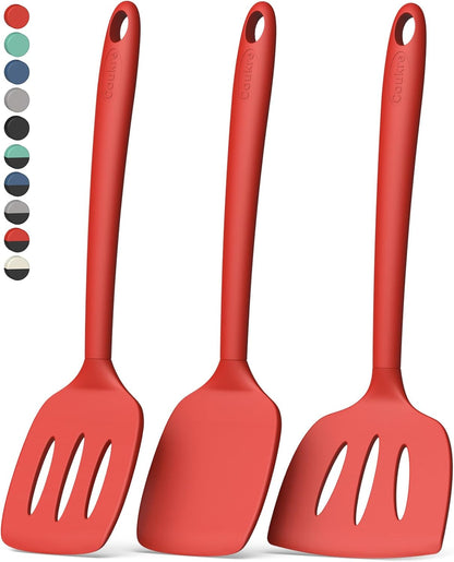 Coukre 3 Pack Silicone Spatula Set, High Heat Resistant, BPA-Free, Fish Spatula, Solid & Slotted Turner for Non-Stick Pans, Flipping Eggs, Pancakes, Fish, Burgers (3, PureBlack)