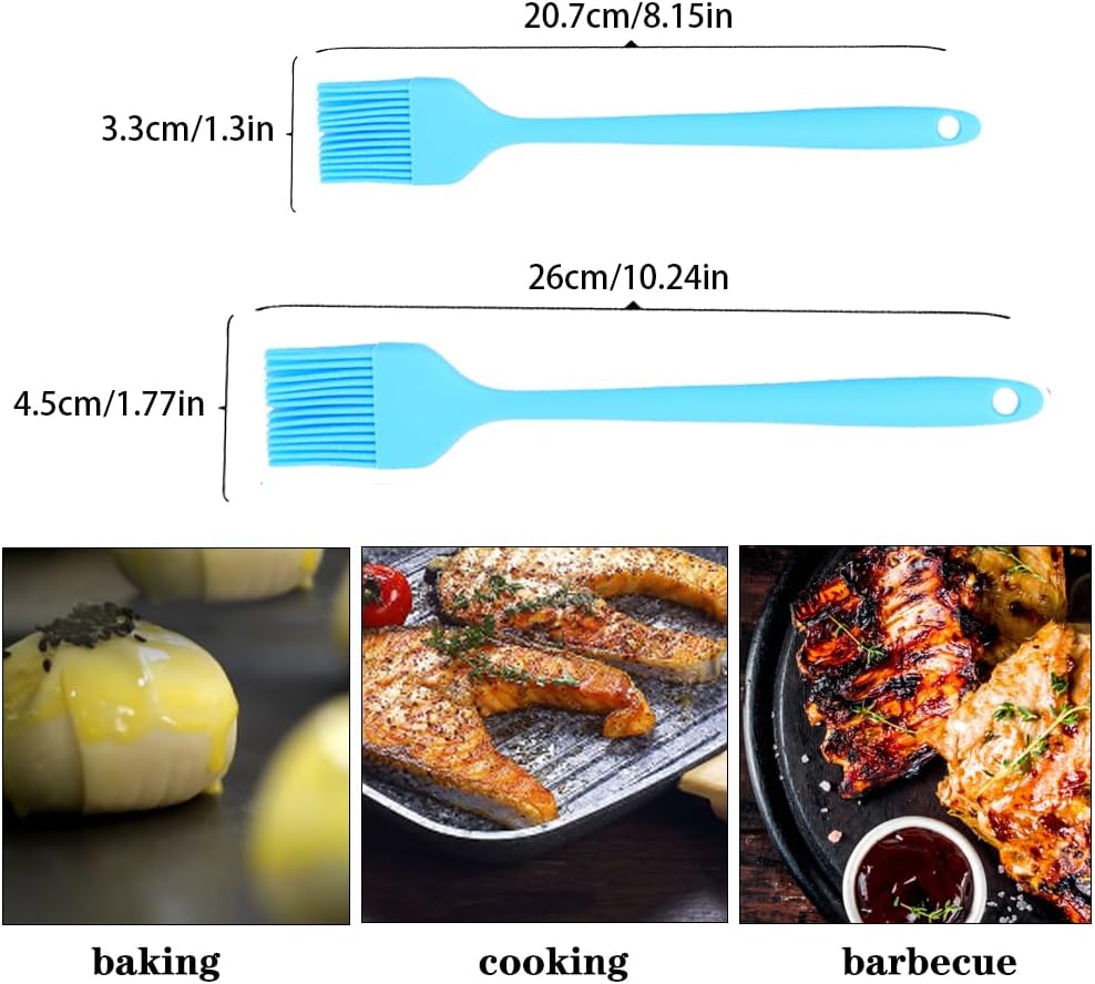 Silicone Basting Pastry Brushes Set, 2 Pcs Heat Resistant Kitchen Cooking Baking Brush for Oil Butter Sauce BBQ Grill, BPA Free, Dishwasher Safe, 8&10 inch