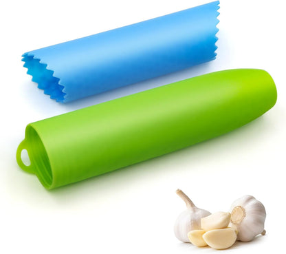 Silicone Garlic Peeler Tube Roller, Effortless Single & Bulk Clove Peeling, Odor-free Kitchen Tool, Stores 10-12 Cloves (Black,Green)