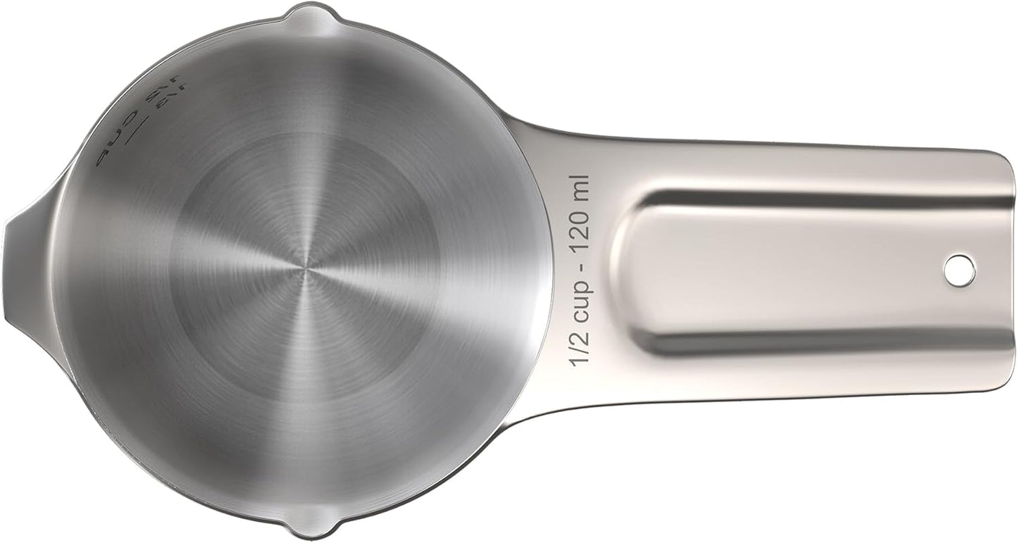 Color Up 2 Cup Measuring Cup, 480ml Stainless Steel Metal, Easy-Pour Spouts, Engraved Markings, Flat Base, Dishwasher Safe, for Dry and Liquid Ingredients