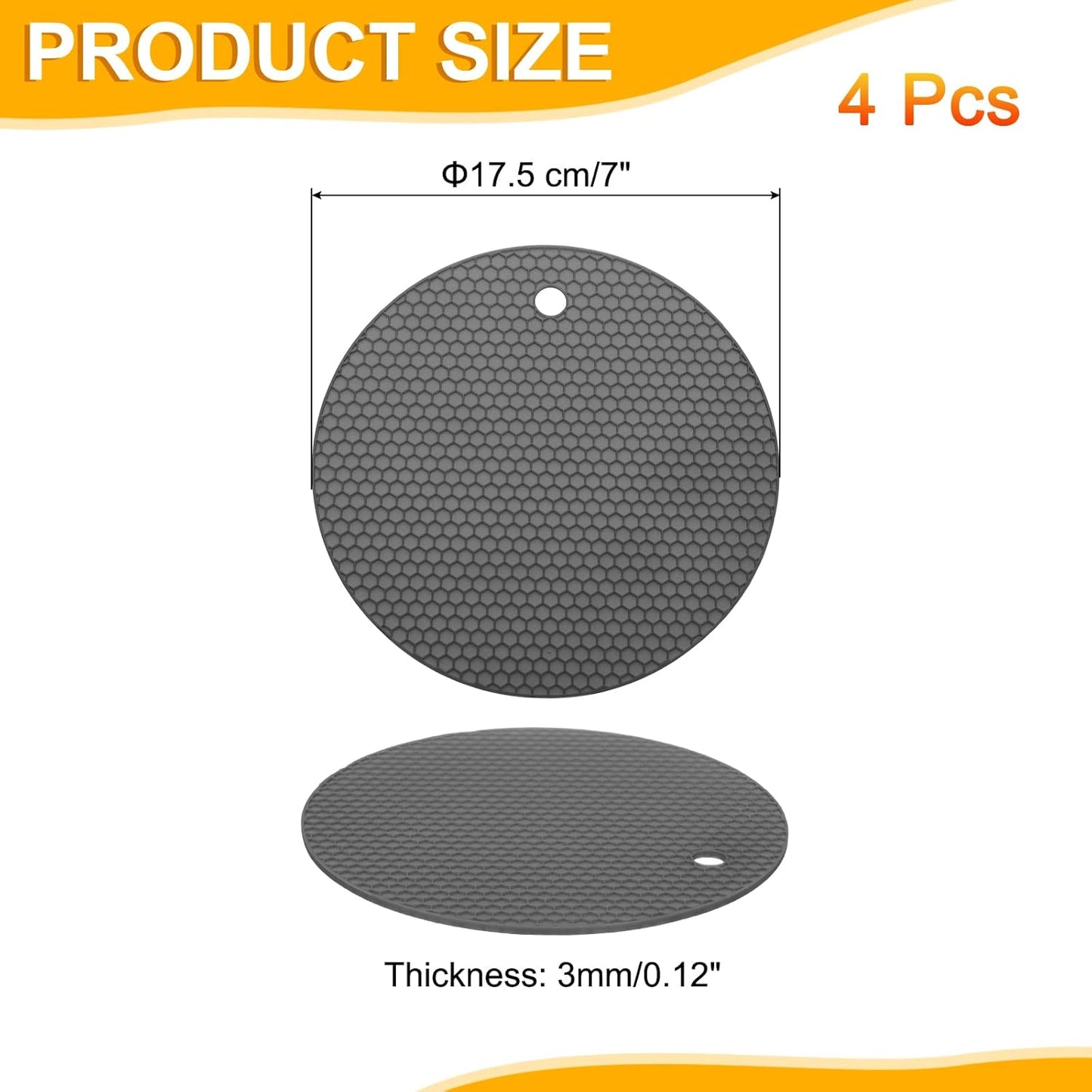 uxcell 4pcs Silicone Jar Opener Pads, 17.5cm/7" Texture Can Opener Multipurpose Round Bottle Lid Opener Non-Slip Coasters for Weak Hands Seniors Children, Black