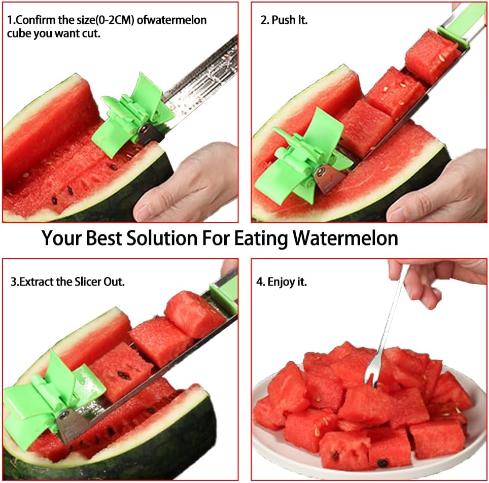 2PCS Watermelon Fork Slicer Cutter，Watermelon Fruit Tools with Melon Baller Scooper, Abnaok Stainless Steel 2-in-1 Watermelon Fork Knife, Portable Dual Head Fruit Forks for Home Party Kitchen Gadget