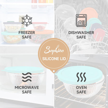 SOPHICO Silicone Replacement Lids for Pyrex Sculpted Glass & Tinted Glass Bowls Mixing Bowls（4 size）