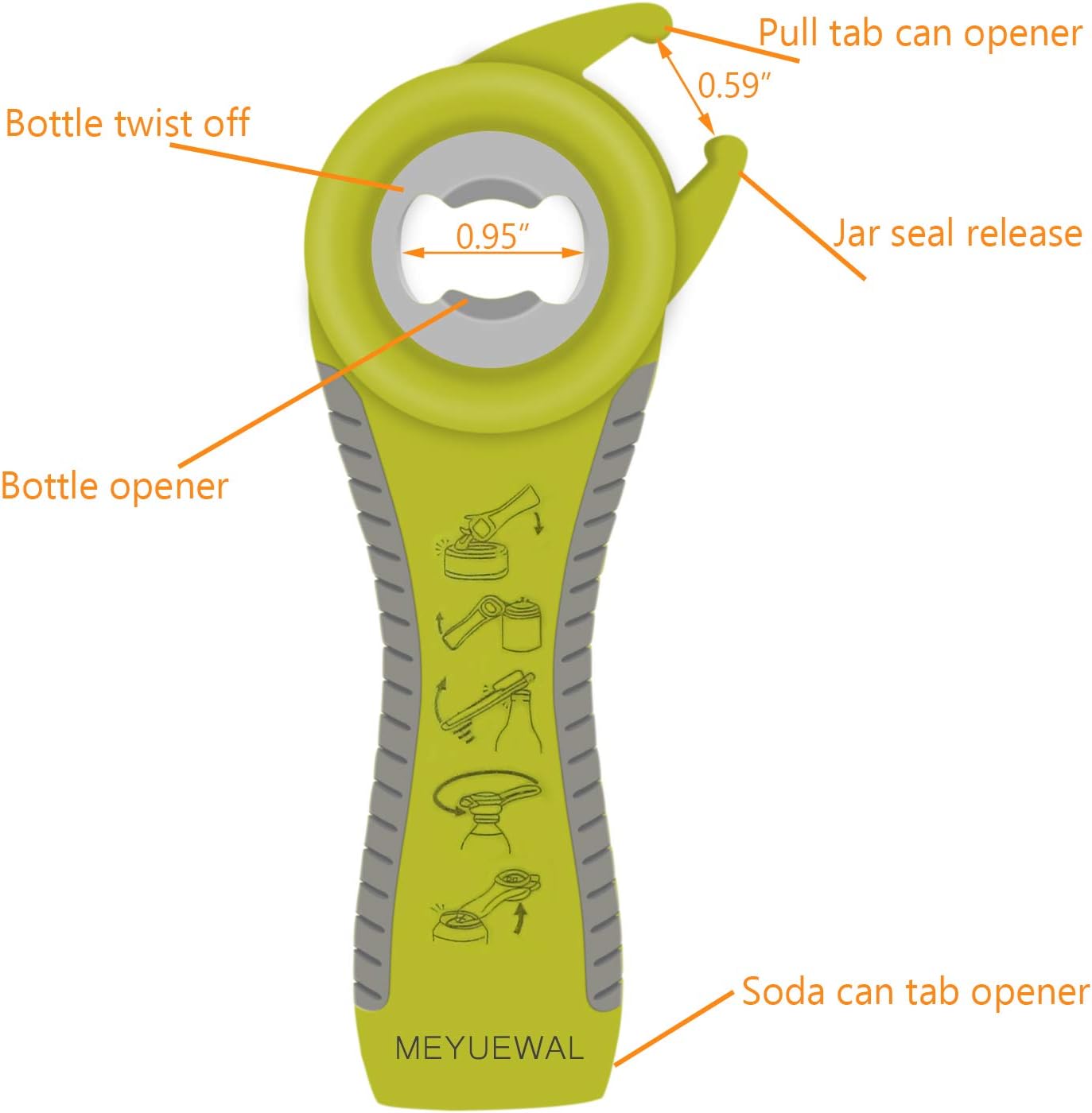 Jar Opener, 5 in 1 Multi Function Can Opener Bottle Opener Kit with Silicone Handle Easy to Use for Children, Elderly and Arthritis Sufferers (Apple Red）