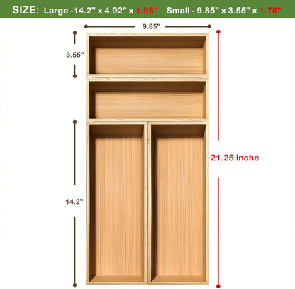 guiogc Bamboo Drawer Silverware Organizer, Silverware Tray, Flatware Organizer, Bamboo Storage Box Suitable for Office, Bathroom and other objects storage (14.2"x5"x2"-Set of 2)