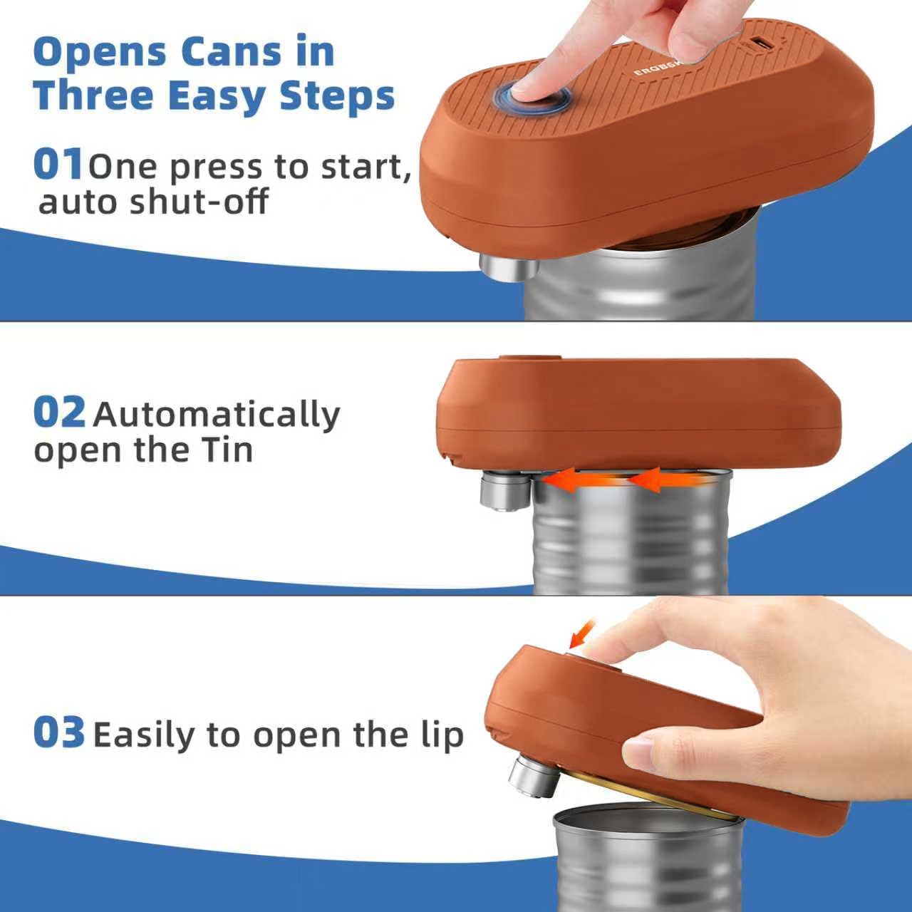 Electric Can Opener, Rechargeable Can Openers for Seniors & Arthritis, One-Touch Automatic Can Opener, Hands-Free, Smooth Edge, Compact, Kitchen Gadgets