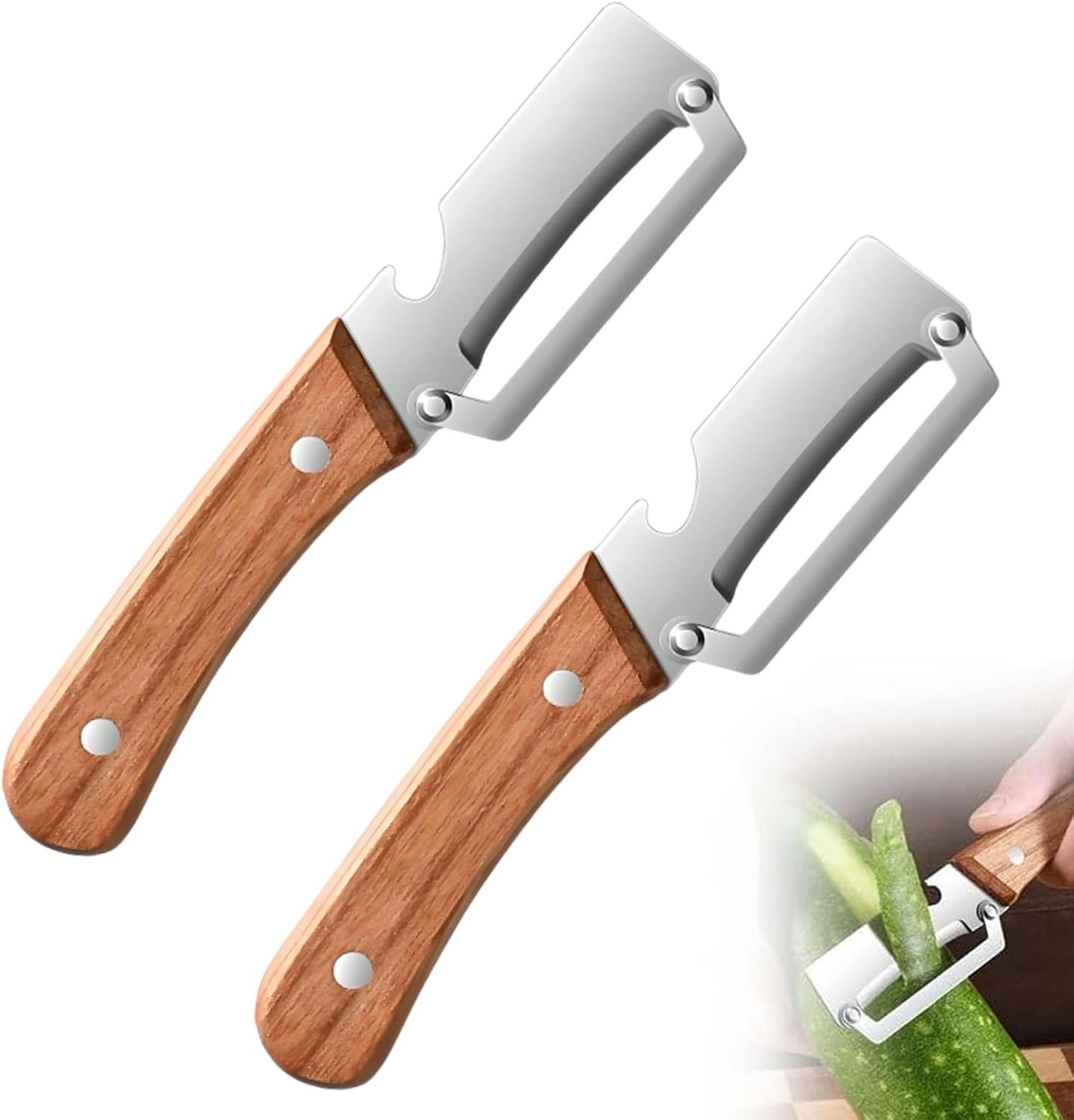 Multifunctional Vegetable Peeler, Premium Zero Snag Wooden Peeler for Kitchen Tool with Bottle Opener 2 in 1 Stainless Steel Kitchen Gadgets for Potatoes Pumpkinsp Carrots and Vegetables Fruits (1pcs)