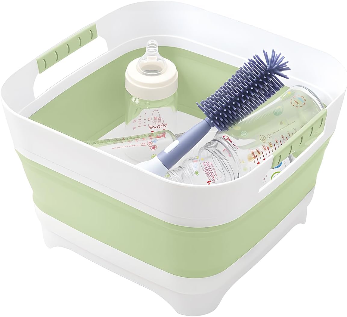 2.6 Gal/10L Collapsible Wash Basin with Drain Plug, Portable Foldable Dish Tub, Large Capacity Space-Saving Sink for Baby Bottles, RV, Camping, Kitchen, Travel & Outdoor Use