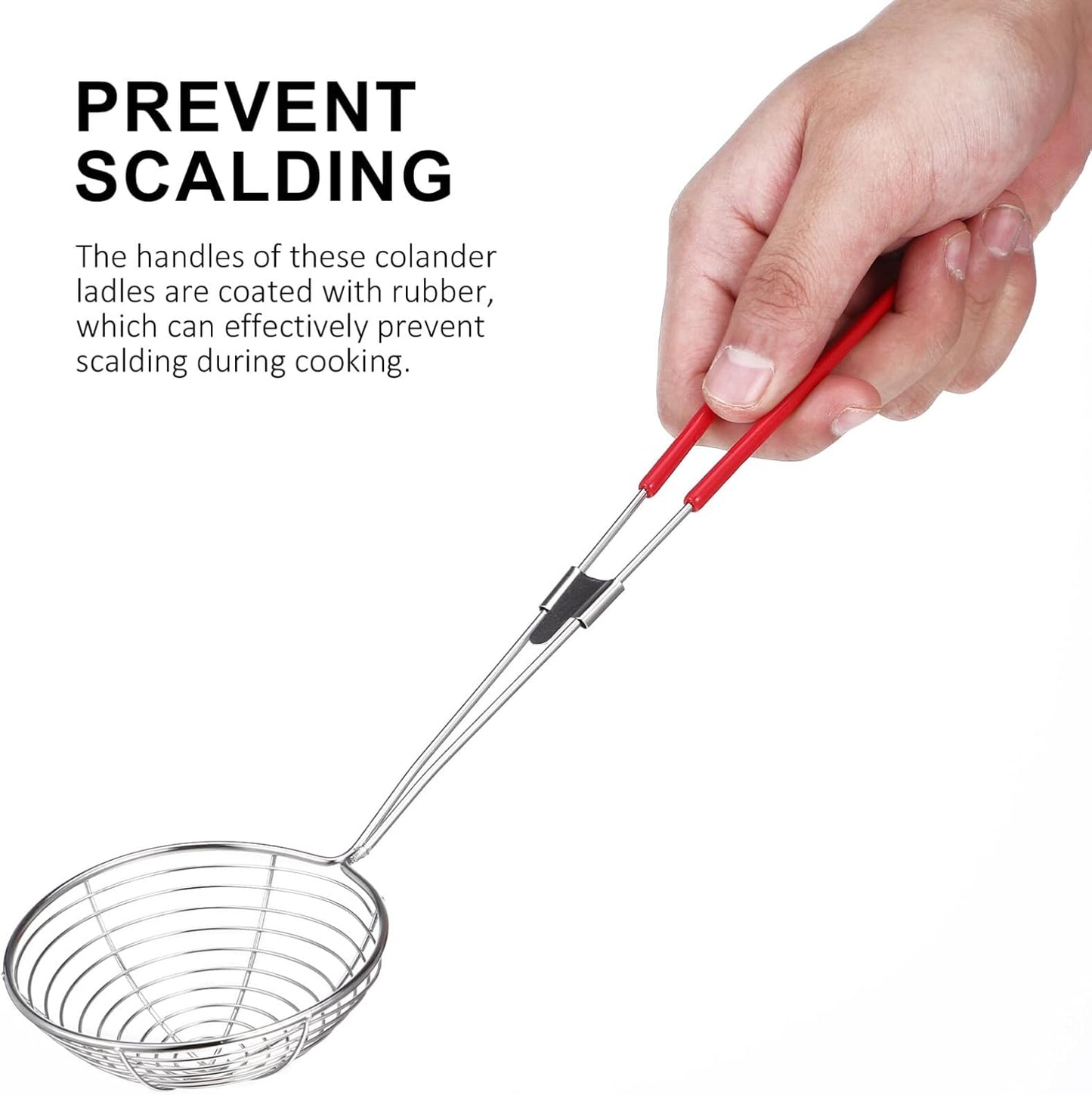 Kichvoe Stainless Steel Wire Strainer Set of 3, Non-Slip Skimmer Ladle with Handle for Cooking, Metal Pasta Spoon for Fries & Seafood Party