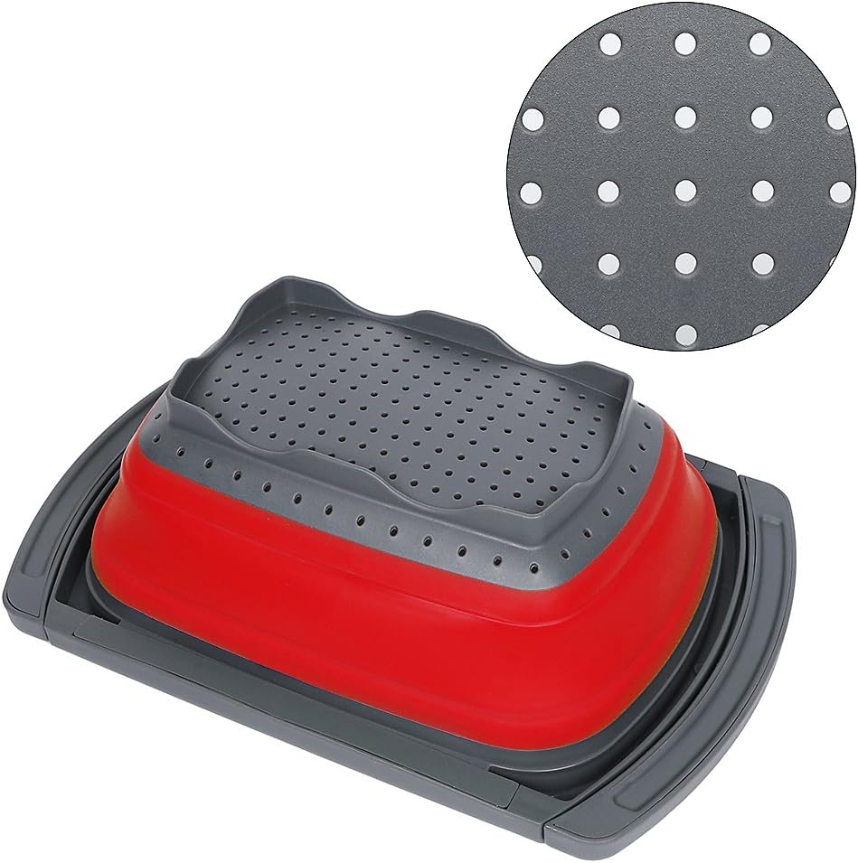Qimh Colander Collapsible, Over The Sink Veggies/Fruit 6-Quart Strainers and Colanders with Extendable Handles, Folding Strainer for Kitchen