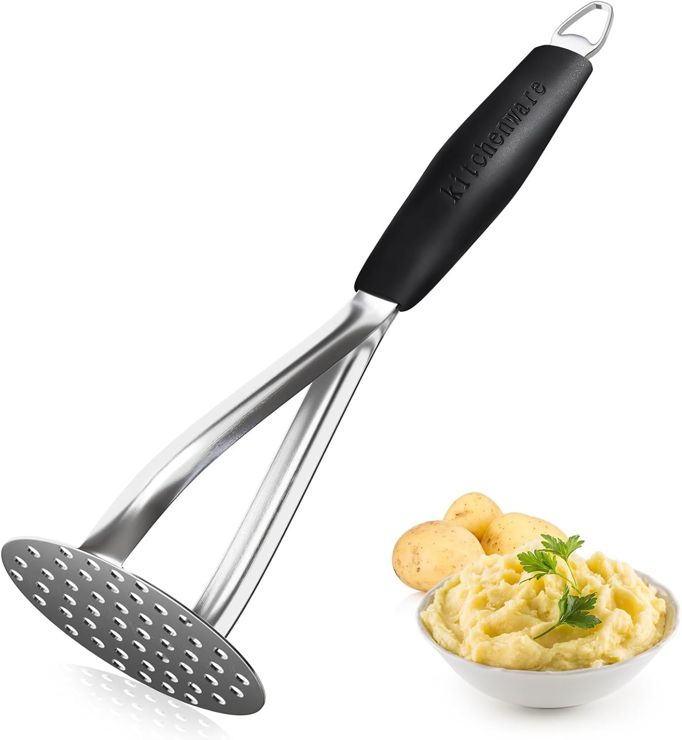 Joyoldelf Heavy Duty Stainless Steel Potato Masher with Potato Peelers, Masher Kitchen Tool & Food Masher/Potato Smasher with Silicone Handle, Perfect for Bean, Vegetable, Fruits, Avocado, Meat