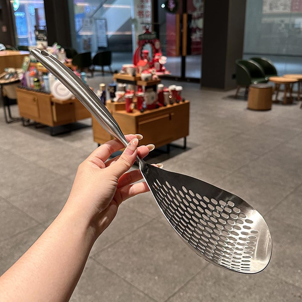 Extra Large Skimmer Slotted Spoon, 304 Stainless Steel Spider Strainer Spoon for Cooking and Frying, Pasta Strainer, Restaurant or Kitchen Tools