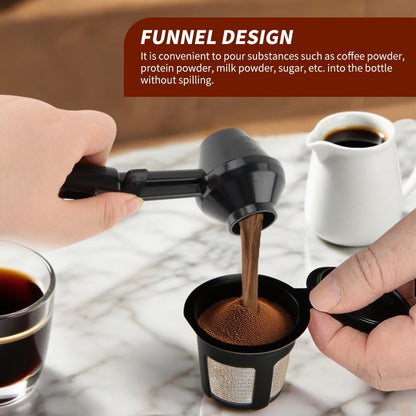 2PCS Coffee Scoop & Funnel for Reusable K Cup Refillable Coffee Pods Coffees Measuring Spoon Scoop with Funnel for Ground Coffees, Protein Powder, Tea (2pcs/black)