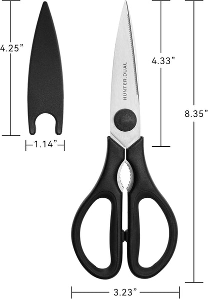 Kitchen Scissors for Food, HUNTER.DUAL Heavy Duty Come Apart Poultry Shears for Cooking, All Purpose for Cutting Chicken, Meat, Fish & Vegetables (Black, 8.26 Inch)