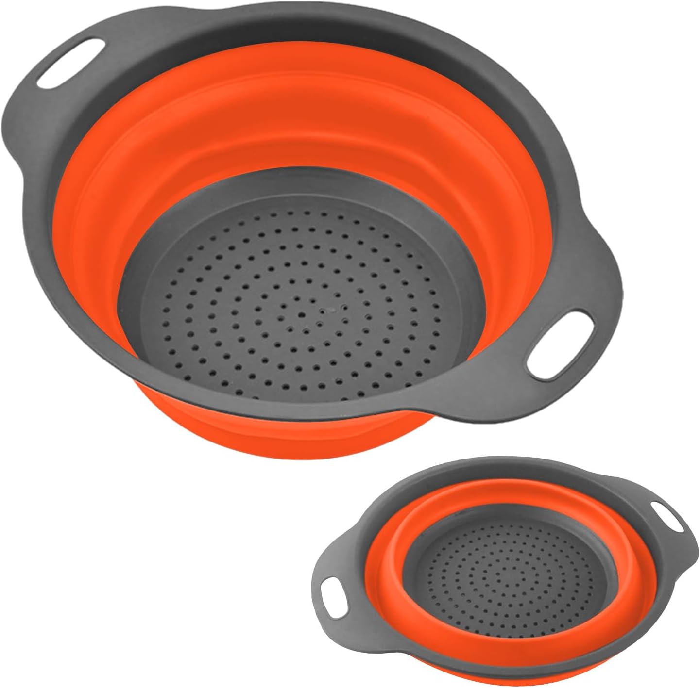 Collapsible Colanders, Food Strainers for Kitchen Use, Food-Grade Silicone Folding Strainer for Rinsing and Draining, Orange
