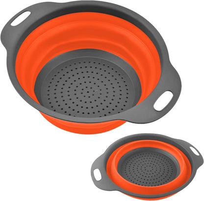 Collapsible Colanders, Food Strainers for Kitchen Use, Food-Grade Silicone Folding Strainer for Rinsing and Draining, Orange