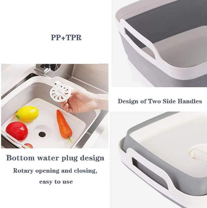 9L (2.4Gal) Dish Basin Collapsible with Drain Plug , Space Saveing Kitchen Storage Tray Dish Wash Basin, Portable Dish Tub, Foldable Dishpan for Camping ,RV,Green
