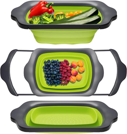 Comfify XL Large Kitchen Strainer - Collapsible Silicone Over - The-Sink Colander with Extendable Handles - Use with Pasta, Fruit, Berries & Veggie - 6 Quart - Blue