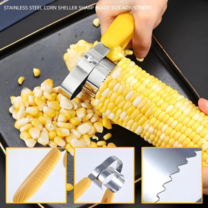 Corn Kernel Remover Combo Set - Stainless Steel Corn Stripper Pliers & Wooden Handle Scraper | Quick Effortless Corn Peeler Tools for Kitchen, BBQ, Canning | Dishwasher Safe & Ergonomic Design