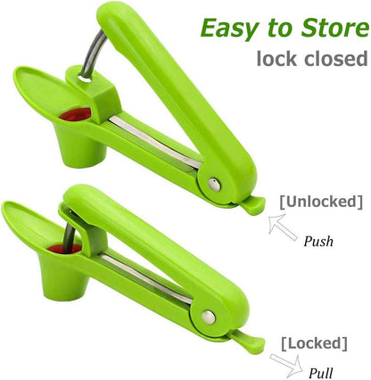 Cherry Pitter,Olive Seed Remover Tool with Food-Grade Silicone Cup,Portable Fruit Corer Cherry Stoner Kitchen Aid Machine with Space-Saving Lock Design(Green)