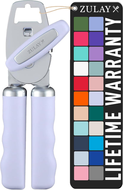 Zulay Kitchen Heavy Duty Stainless Steel Can Opener Manual with Bottle Opener - Rust Proof Manual Can Opener With Turn Knob & Comfy Soft Grip Handles - Black - Colors B