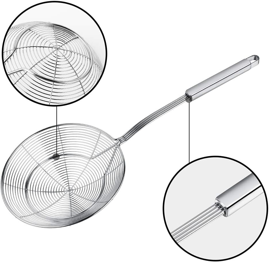 Spider Strainer Skimmer, Swify Stainless Steel Asian Strainer Ladle Frying Spoon with Handle for Kitchen Deep Fryer, Pasta, Spaghetti, Noodle, 5.5 Inch