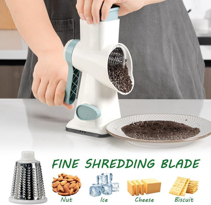 3 in 1 Manual Vegetable Cutter Machine with Stainless Steel Changeable Blades Rotary Cheese Grater Kitchen Tool Potato Slicer Shredder Nuts Chocolate Chopper (Transparent black)