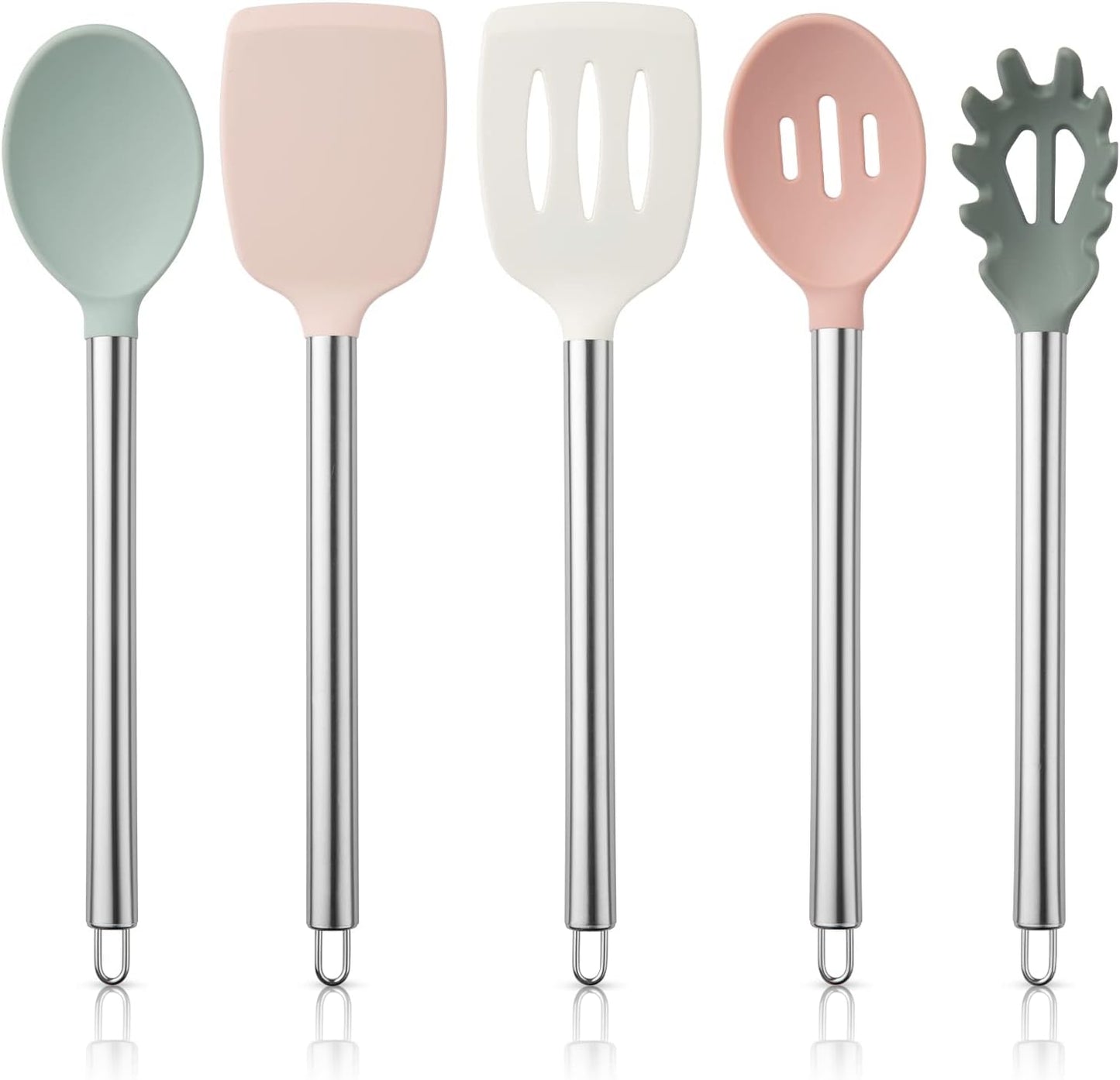 COOK WITH COLOR Silicone Cooking Utensils, Kitchen Utensil Set, Easy to Clean Silicone Kitchen Utensils, Cooking Utensils for Nonstick Cookware, Kitchen Gadgets Set, 10 Pieces, Green