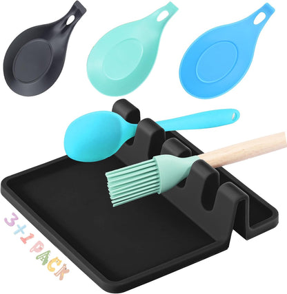 6 Pack Silicone Spoon Rest for Stove Top, Heat Resistant Kitchen Spoon Holder for Counter, Multi-Color (Multi-6)