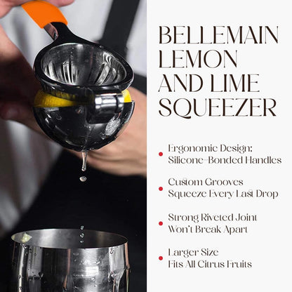 Bellemain Citrus Juicer | Metal Lemon Squeezer | Lime and Lemon Juicer Stainless Steel with Silicone Handles | Manual Juicer, Citrus Squeezer, Hand Held Juicer | Bar Juicer for Bartender (White)