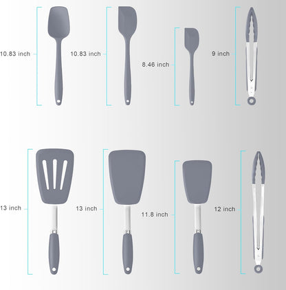 Silicone Spatulas Set Turners Tongs Cooking Utensils Set High Heat Resistant Kitchen Scraper Spatulas for Cooking Mixing Baking BPA Free Dishwasher Safe, Black