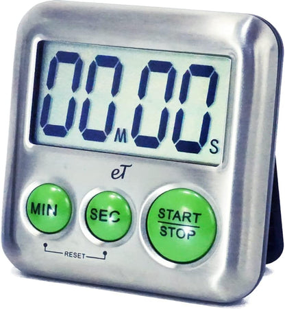 Elegant Digital Kitchen Timer Stainless Steel - Plumberry - Strong Magnetic Back - Kickstand - Loud Alarm - Large Display - Auto Memory - Auto Shut-Off - Model eT-24 (Plumberry) by eTradewinds