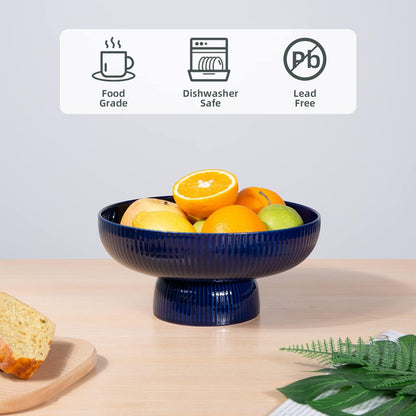 Ceramic Fruit Bowl with Draining Holes, 10" Large Fruit Basket with Multifunctional Removable Pedestal, Decorative Fruit Bowl for Table Countertop, Fruit and Vegetable Holder, Grey
