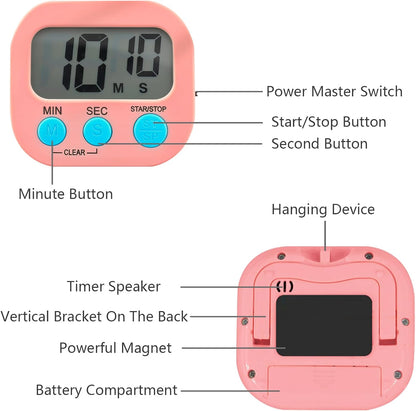 Small Digital Timer for Kitchen Cooking Baking Sports Office Meeting Multi-Function Count Up Countdown Magnetic Backing and ON/Off Switch Desk Electronic Timer (Black)