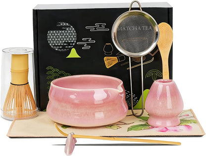 Matcha Whisk Set - 8Pcs Matcha Set includes Bowl, Whisk and Holder, Bamboo Scoop, Scoop Rest, Spoon, Sifter and Tea Towel, for Matcha Lovers, Gift- Green